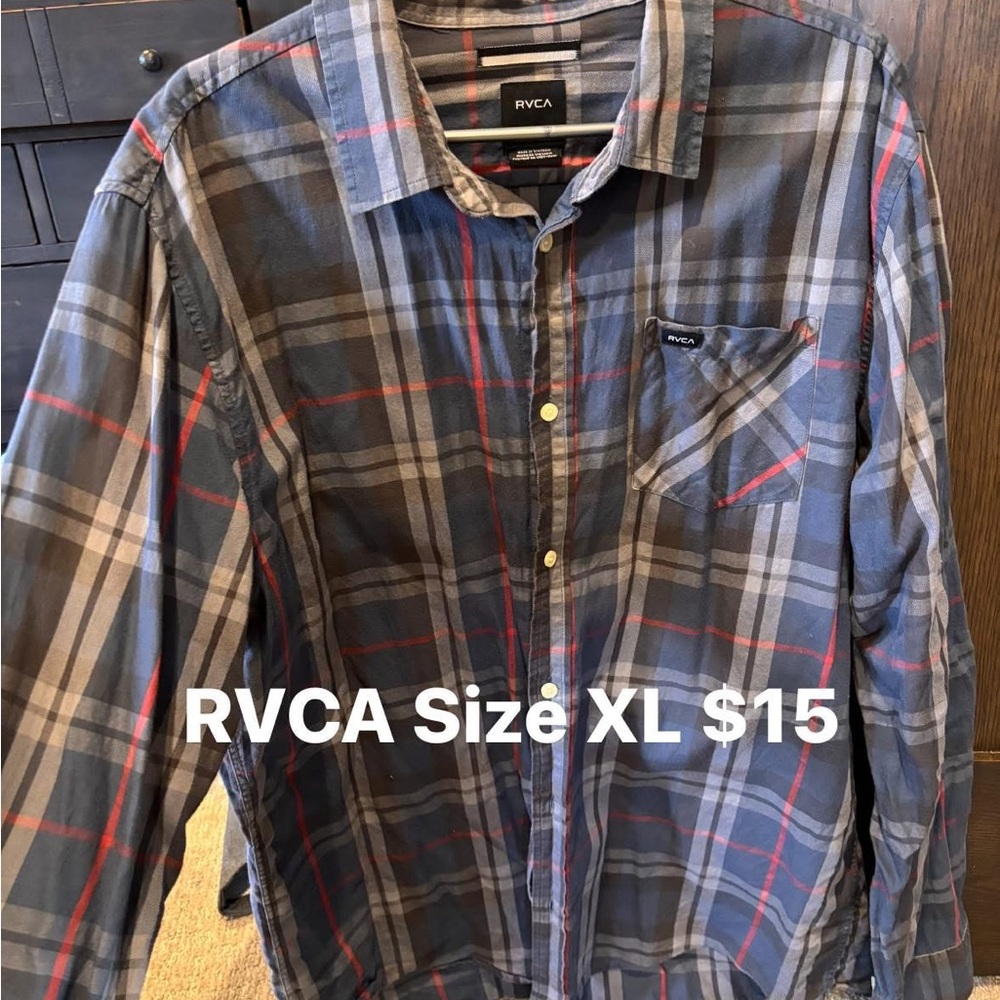 RVCA Plaid Button-Up Shirt - Blue and Red